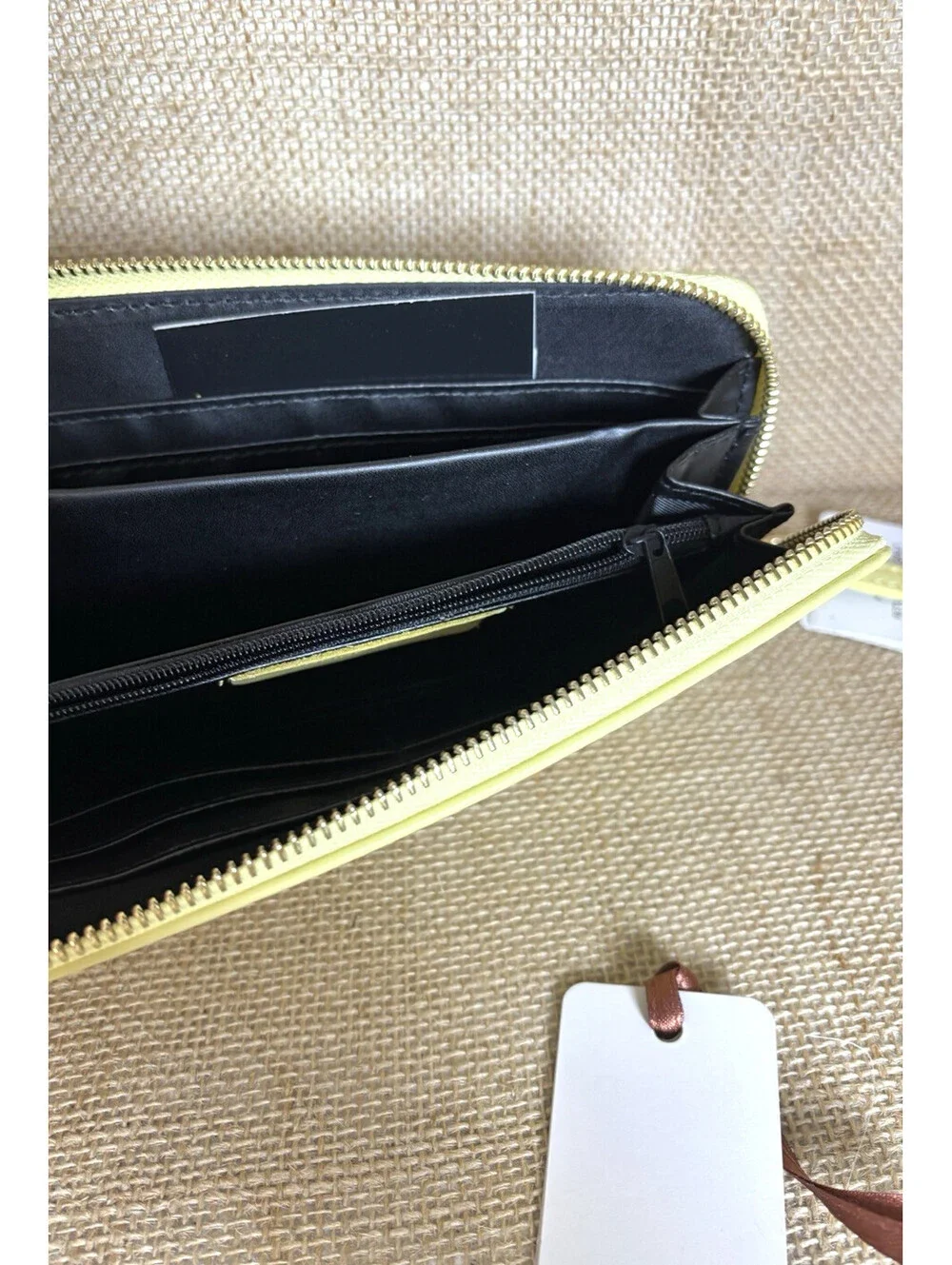 Arcadia Italian Yellow Leather Wallet Wristlet  gold logo and zipper NWT